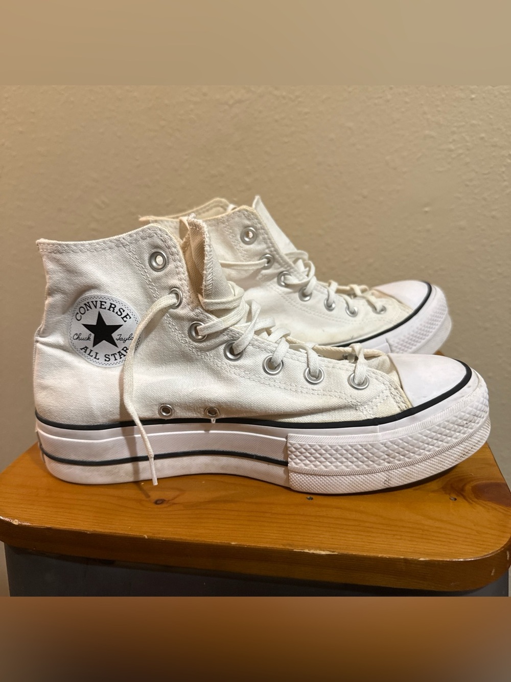 Converse platform White High Top Canvas Sneakers with Black Stripe